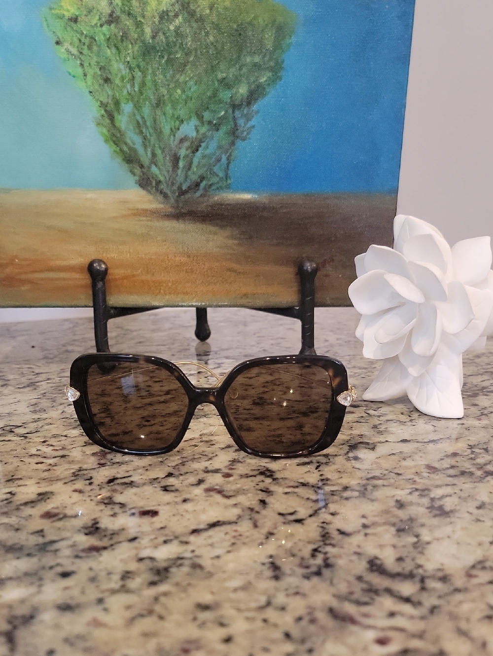 Swarovski Brown Tortoiseshell Oversized Sunglasses with Crystal Temples